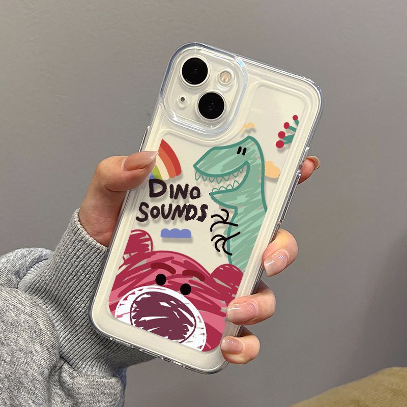 IPHONE Casing Ponsel Lembut Dinosaurus Beruang Lucu Kompatibel Untuk Iphone14 13 12 11 Pro XS Max X XR 78 Plus Casing Shockproof Transparan TPU Cover