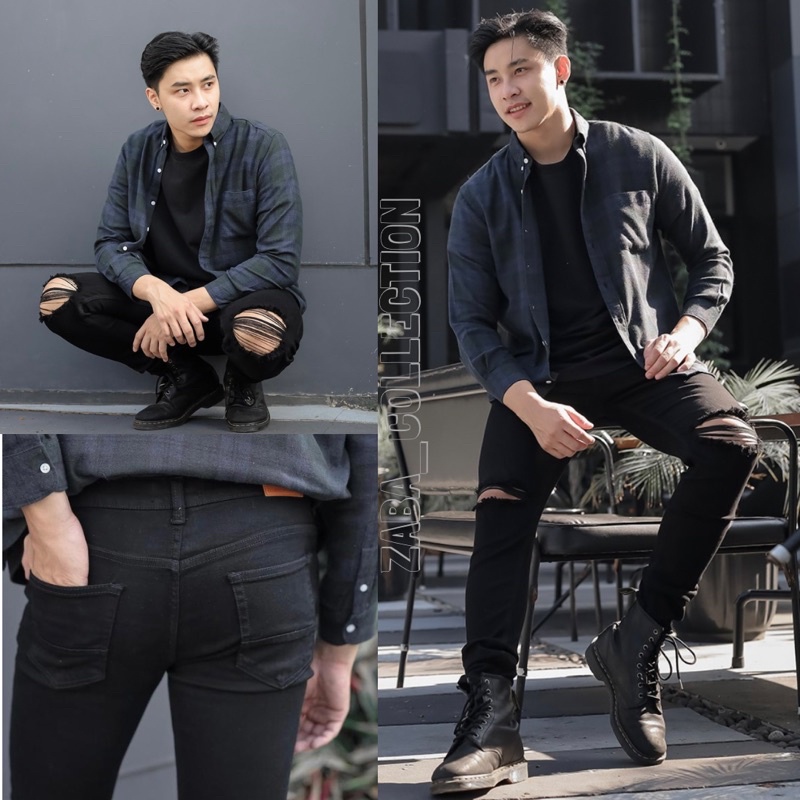 CELANA BIKERS RIDERS POLOS PANJANG JEANS BIKERS SOBEK SKINNY SLIM FIT DENIM SIZE 28-33