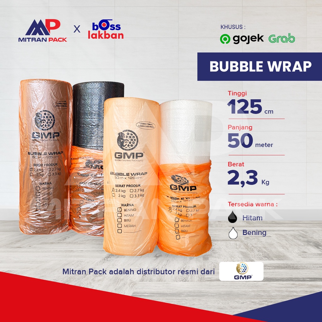 

Bubble Wrap GMP 125 cm x 50 meter Hitam Bening Merah Biru