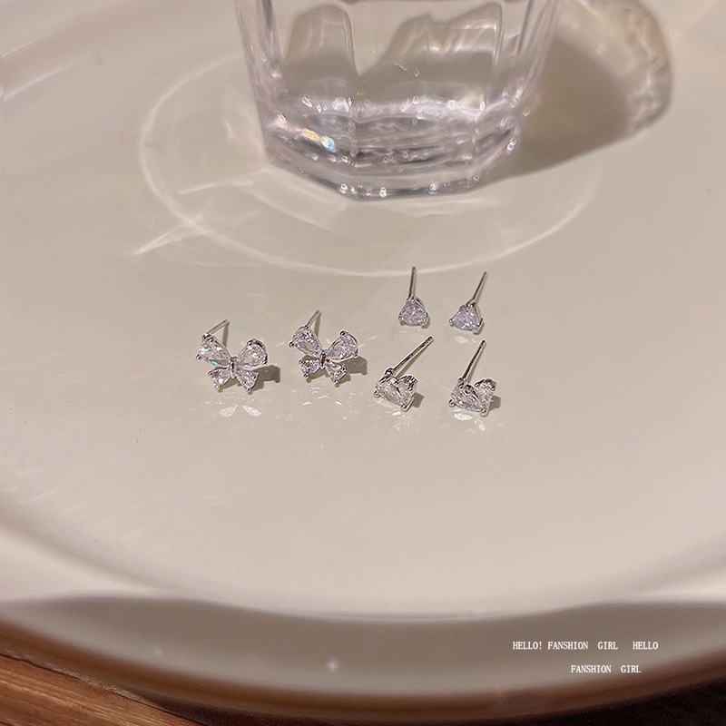 925jarum Perak Jarum Indah Zirkon Kupu-Kupu Anting Set Perempuan Mewah Wanita Perhiasan