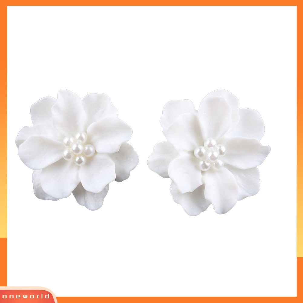 OW@ Elegant Resin Flowers Faux Pearls Women Earrings Ear Studs Dating Party Jewelry