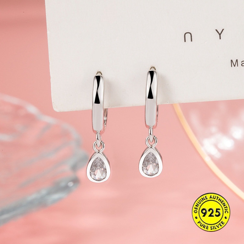 Anting Jepit Telinga Tetes Air Zircon 18K Model Dingin U1161