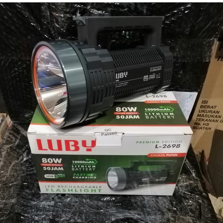 LUBY Senter Jumbo Premium Super Terang LED 80 Watt L-2698 Rechargeable Flashlight Tahan Lama