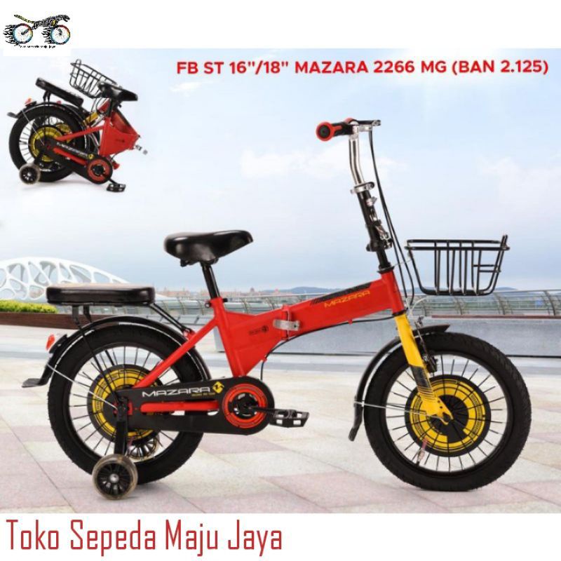Sepeda lipat fold anak 16 18” inch merk Mazara 2266 MZ MG Roda Samping Lampu Nyala