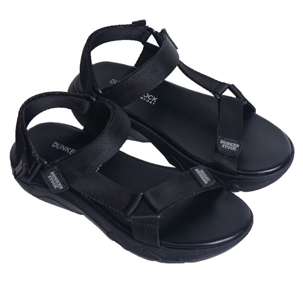 SARASARA YUK - Dunkenstock TEVVA Sepatu Sandal Wanita Size 36 - 40 Sendal Beleza Wedges Model dua Tali Strap Belakang Hak Tinggi Sole 4cm Sandal Gunung Velcro 37 38 39 Warna Black Belleza Kekinian Premium Terbaru Shoes Ori Original Mall Official Store