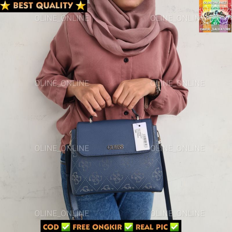 ( WODB )12.22 collection tas amara logo top handle selempang crossbody jinjing bolong bolong sosialita flap white pink blue black grey gb