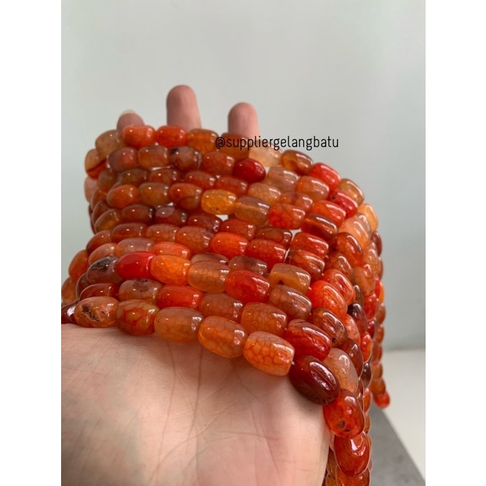 batu Penden tabung orange carnelian serat 10mm akik agate oren natural