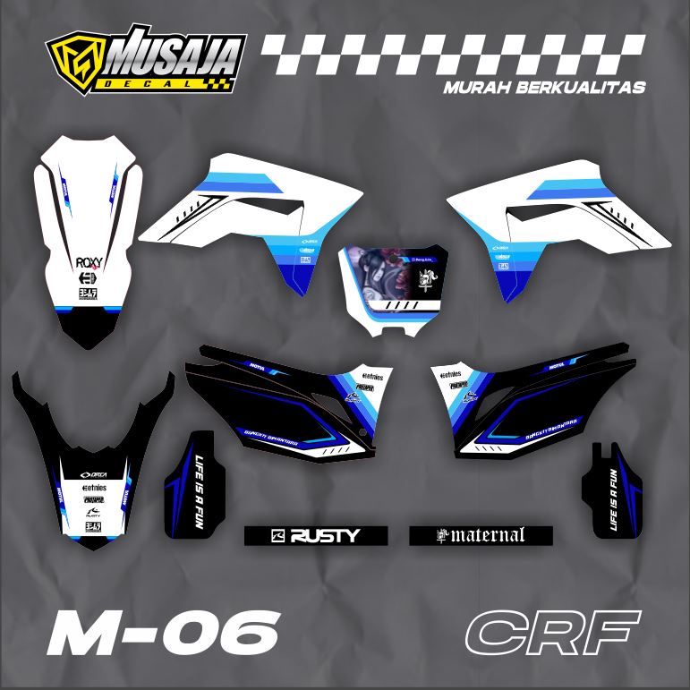 Decal stiker CRF 150 L full body putih biru elegan - decal stiker CRF custom biru putih