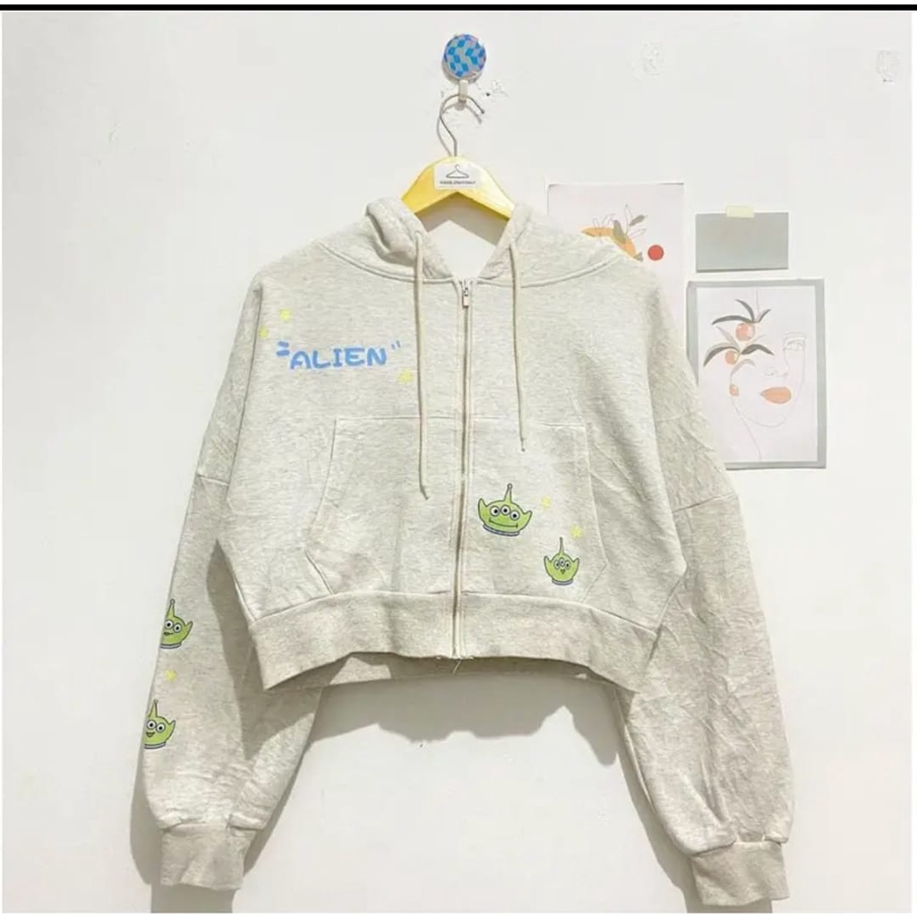 JAKET CROOPE HOODIE ZIPPER ALIEN | JAKET CROPE WANITA KOREAN STYLE