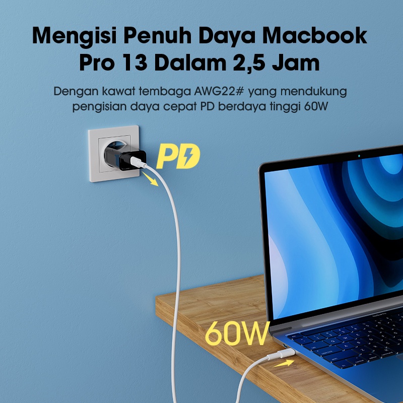 ACOME Bundling Hemat Charger 20W PD USB-C (AC07) + Kabel Data Type-C / Lightning Fast Charging (AD-C Series) Original - Garansi 1 Tahun