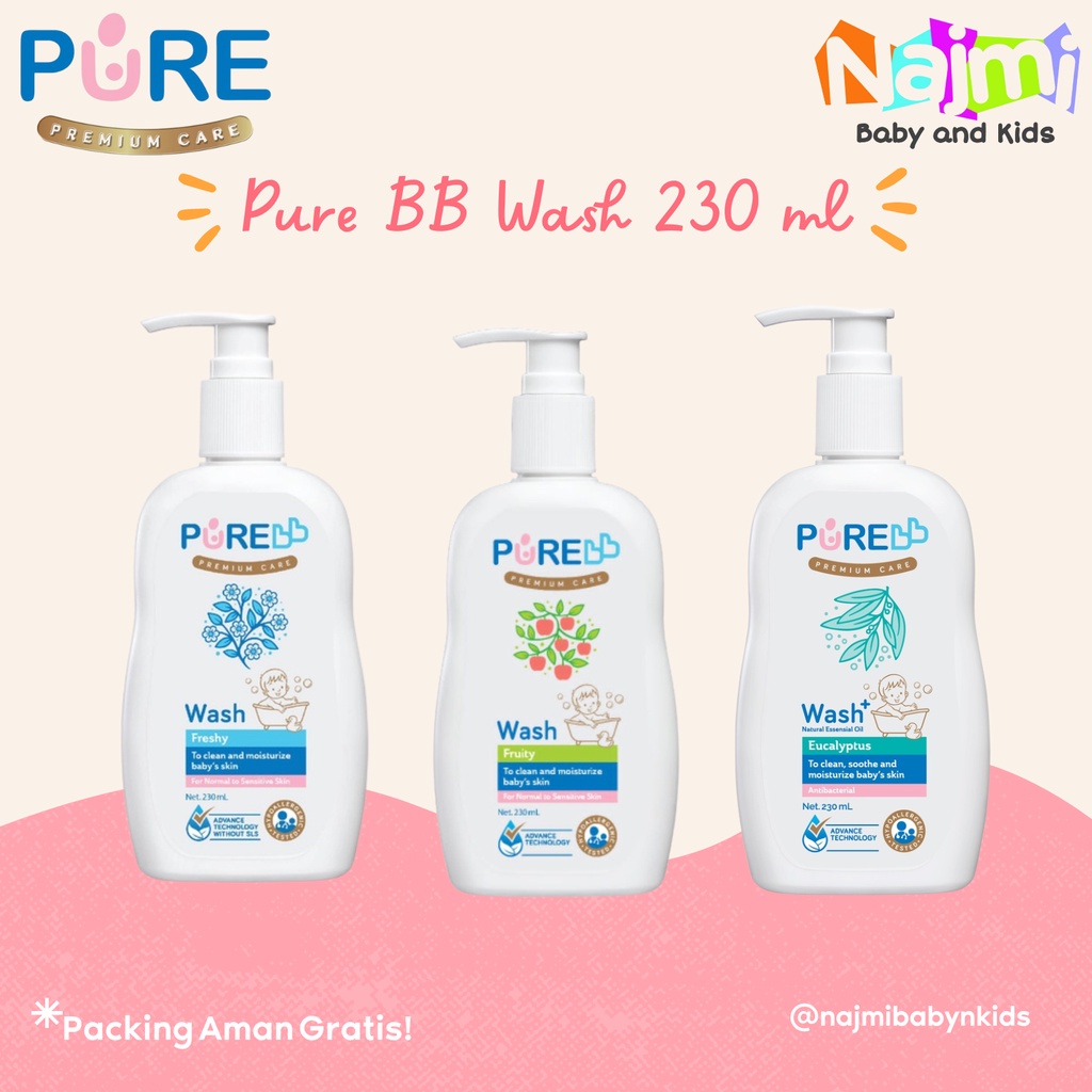 PureBB Pure BB Baby Wash Fruity dan Freshy Eucalyptus 230ml Botol Pump