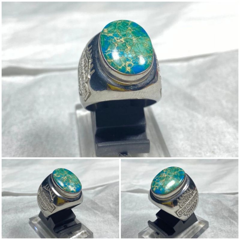 batu cicnicn natural akik pirus ring silver mewah top high quality