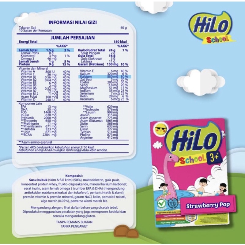 [CASHBACK 5%] HiLo School Chocolate / Vanilla Vegiberi / Strawberry Cheesecake / Cotton Candy / Bubble Gum / Honey 500gr / Original 400gr / HiLo School 3+ Strawberry Pop / Vanilla Malt 400gr Susu Tinggi Kalsium