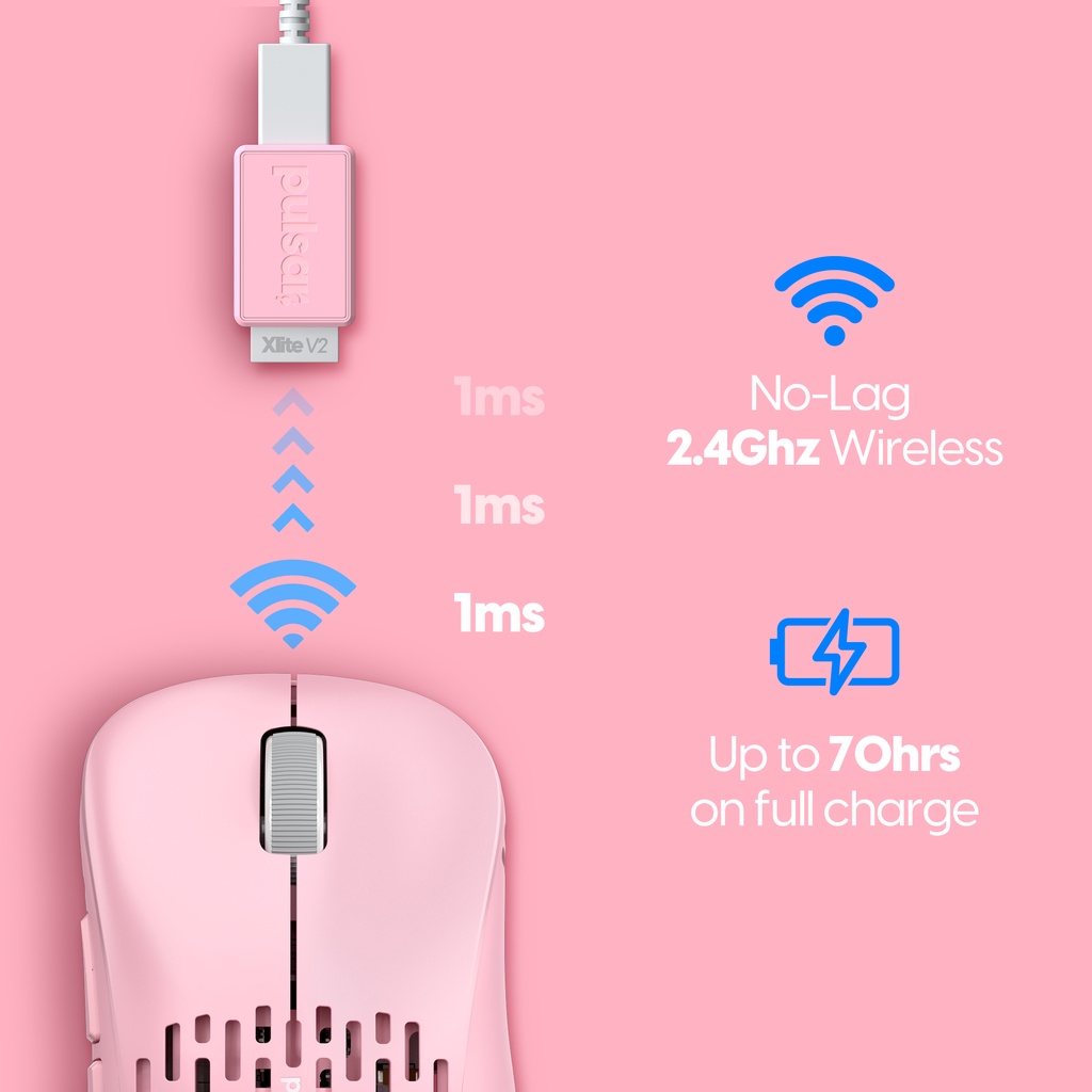 Mouse Pulsar Xlite V2 Wireless Pink Edition | 59g Weight Gaming Mouse