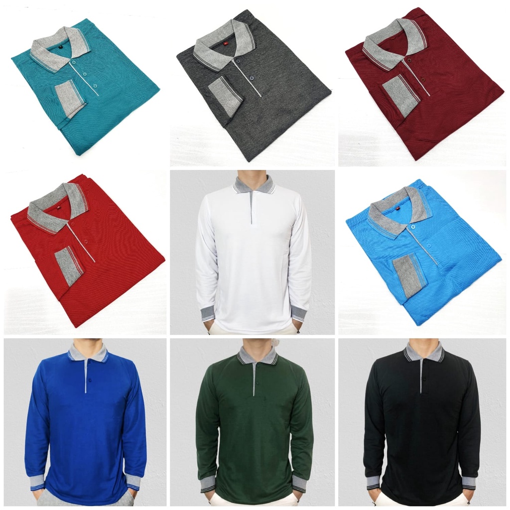 Kaos Polo shirt kerah polo kerah lakos polos Lengan Panjang size M L XL XXL