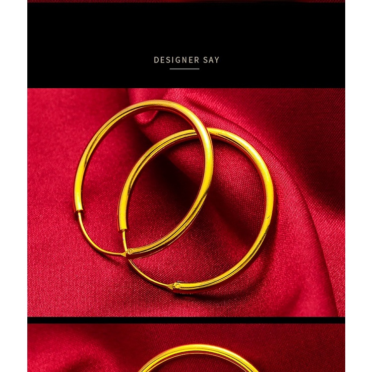 Goldkingdom Perhiasan Fashion Emas Asli Kadar 375 Bangkok Aksesoris Ready Stock Glossy Lebar 30mm Anting Lapis Emas Dengan Cincin Besar Untuk Pelangsing Wajah