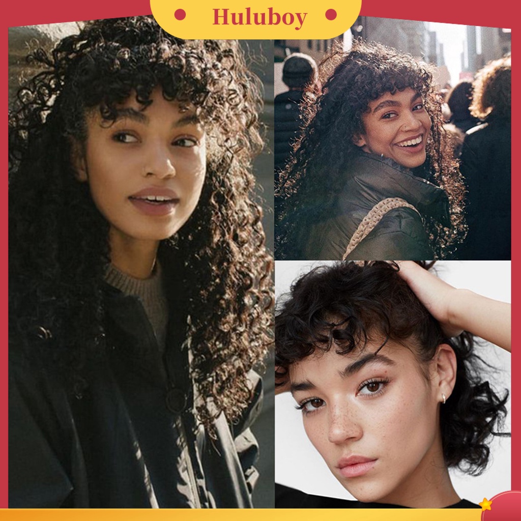 Wig Poni Rambut Extension Keriting Warna Hitam Tahan Panas Untuk Wanita