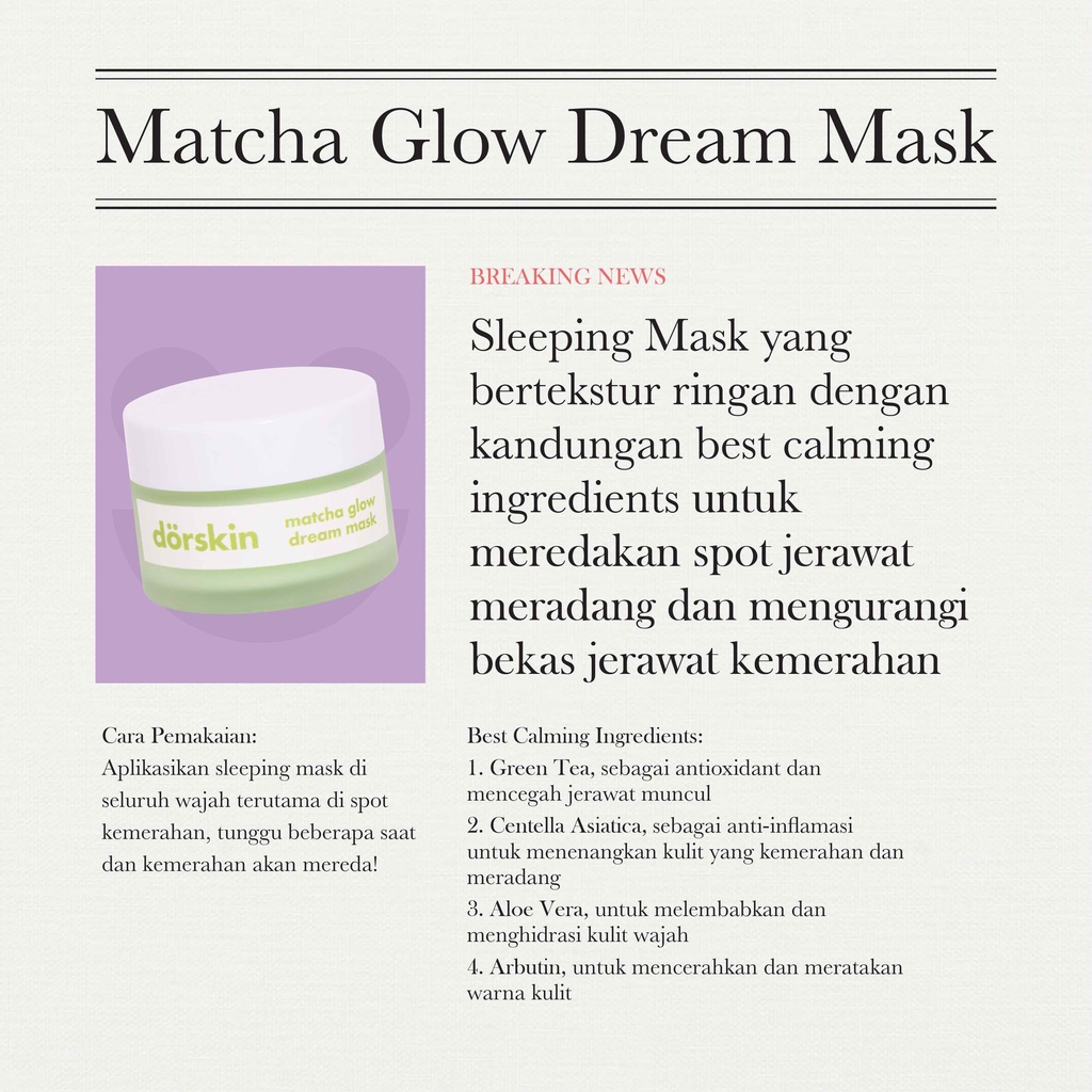 Jual Dorskin Matcha Glow Dream Mask Shopee Indonesia
