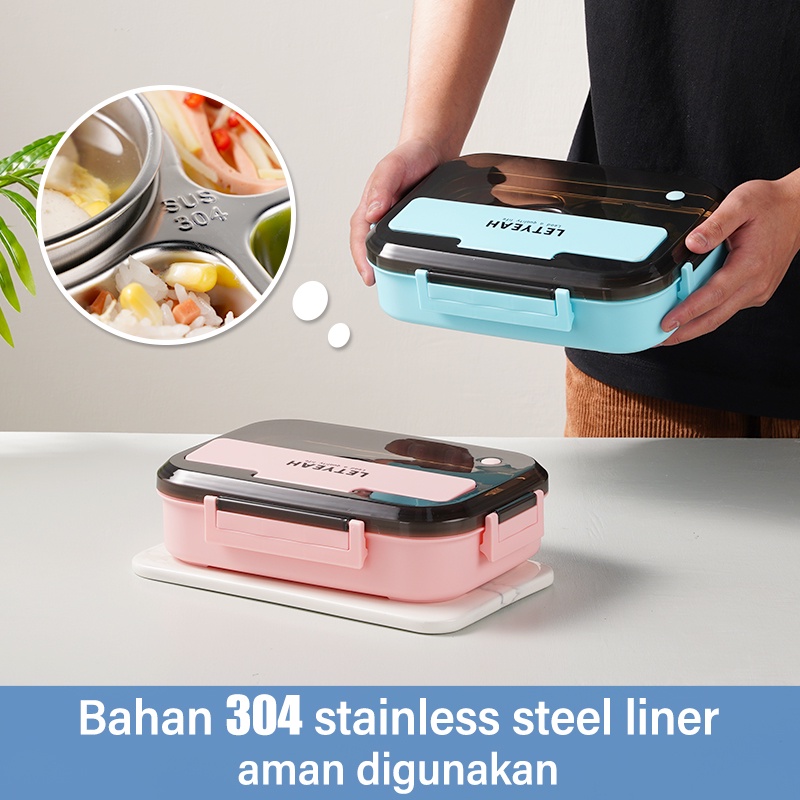 Letyeah &amp; Anantagt kotak bekal makan stainless 4 gird set anak lunch box bag murah