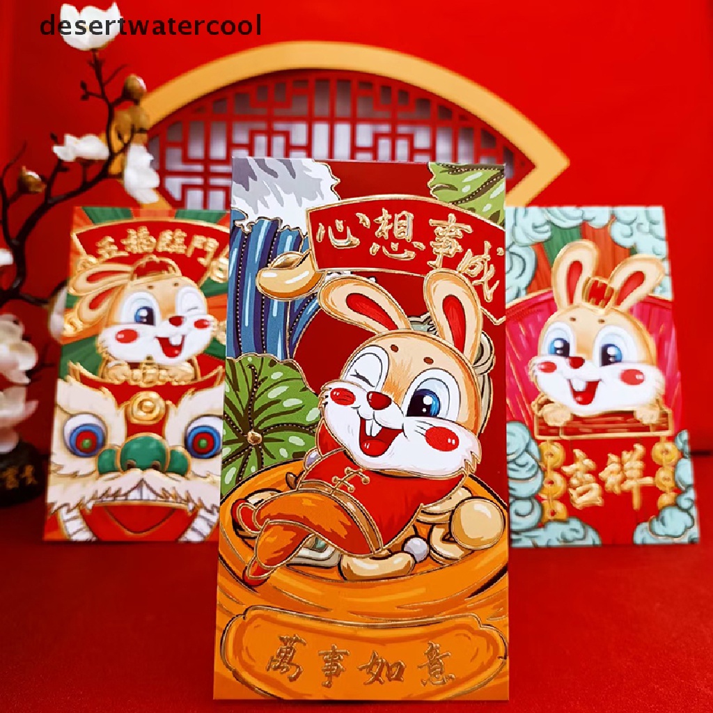 Deid 6Pcs 2023tahun Kelinci Imlek Amplop Merah Kartun Anak Hadiah Uang Packing Tas Untuk Pernikahan Ulang Tahun Uang Paket Red Packet Martijn