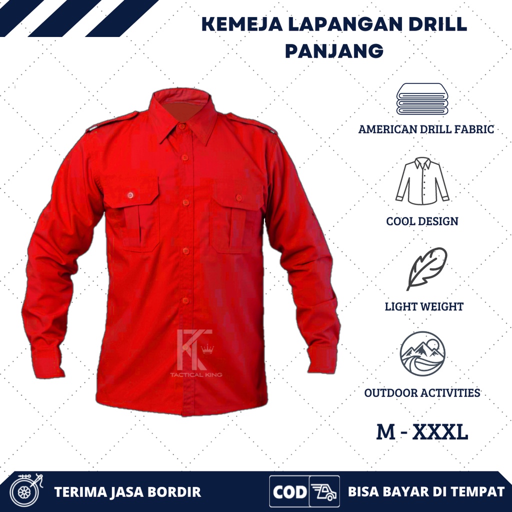 Kemeja Lapangan tactical pdl/pdh lengan panjang bahan dril/kemeja outdoor/seragam kerja