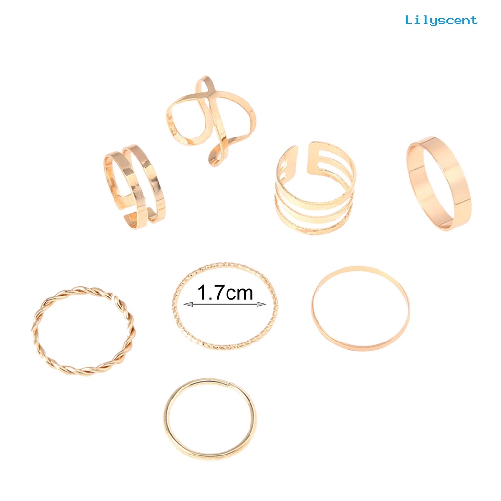 [LS]8Pcs /Set Cincin Fashion Cincin Jari Desain Melintir Geometris Elegan Stackable Untuk Wanita