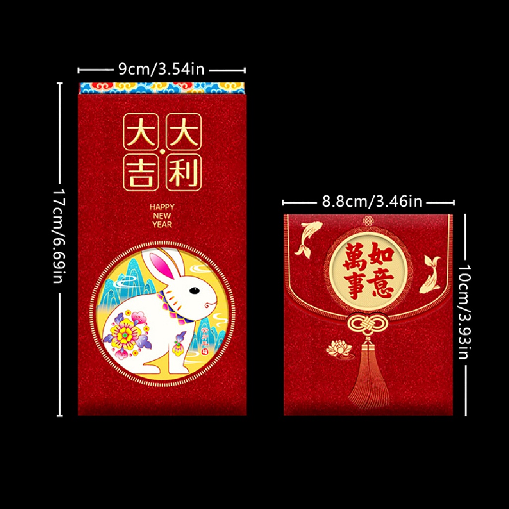 Sho 6Pcs Amplop Merah Kelinci Lucu Hongbao Untuk Tahun Baru 2023saku Merah Keberuntungan Paket Uang Kartun Tas Hadiah N