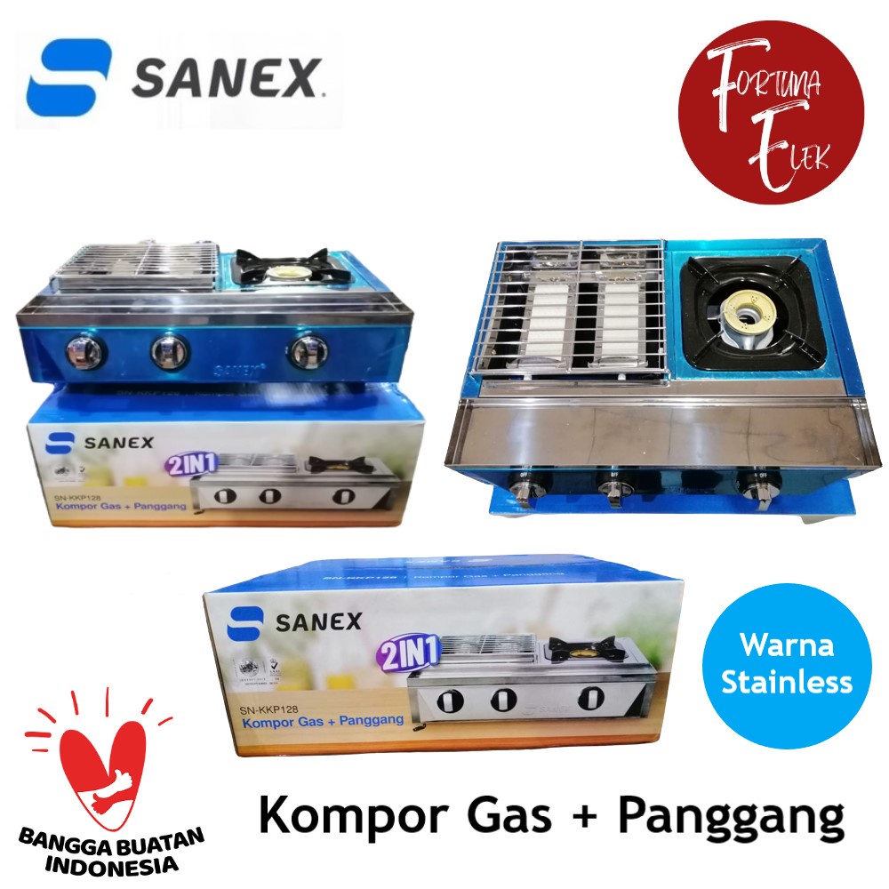 SANEX Kompor Gas + Panggang 2 in 1 SN-KKP128 Kompor Gas 1 Tungku dan Pemanggang 2 Tungku (Sate, Sosis, Ikan, Ayam)