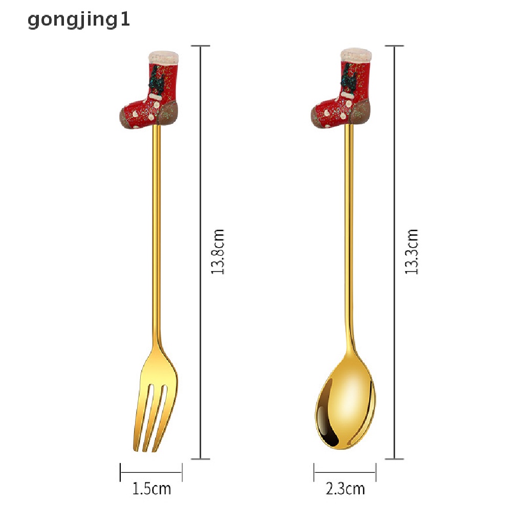 Ggg 2PCS Christmas Gift Sendok Garpu Sendok Garpu Set Rusa Dekorasi Pohon Natal Dessert Spoon Fruit Fork Sendok Kopi Cutlery Gift ID