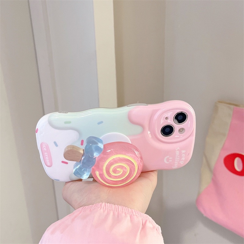 Melting Ice Cream with Candy Holder Popsocket Softcase Case HP Lucu for iphone XR 11 Pro Max 12 Pro Max 13 Pro Max 14 Pro Max