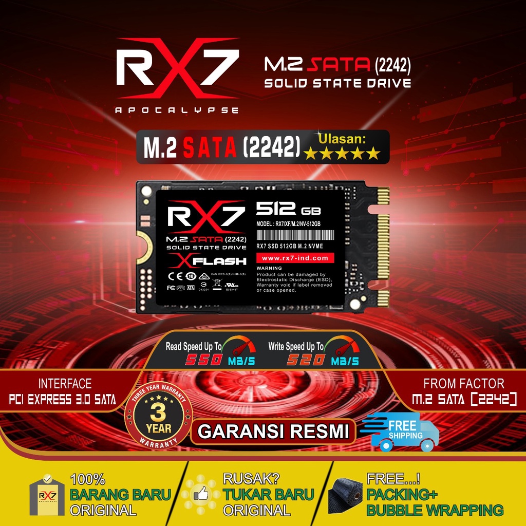 SSD RX7 M2 SATA 512GB 2242 M.2 SATA  M2SATA GARANSI RESMI 3 TAHUN