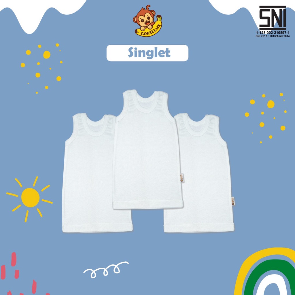 Singlet Bayi Gorillux Newborn 0-24 Bulan Kaos Dalam Baby Polos / Singlet Anak