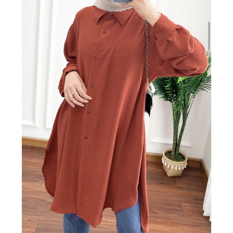 SIERA - ATASAN KEMEJA LONG TUNIK BUSUI POLOS  PREMIUM WANITA MUSLIM CRINKLE RENDA PLISKET REMPEL WAR