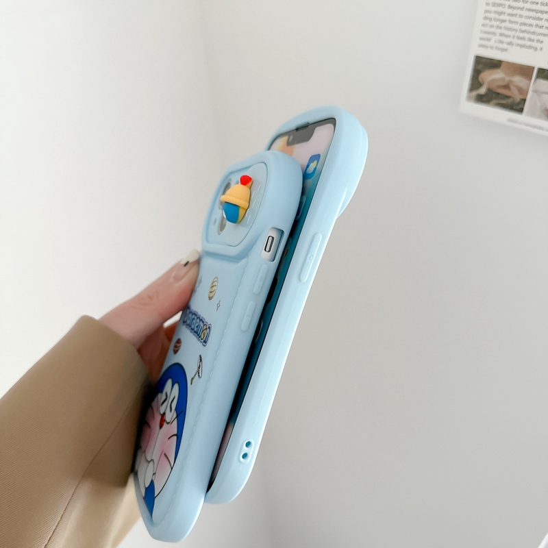 Lovely Doraemon Doll Push The Window Cover Soft Case iP iPhone 11 12 13 14 Pro Max Blue Casing Apple