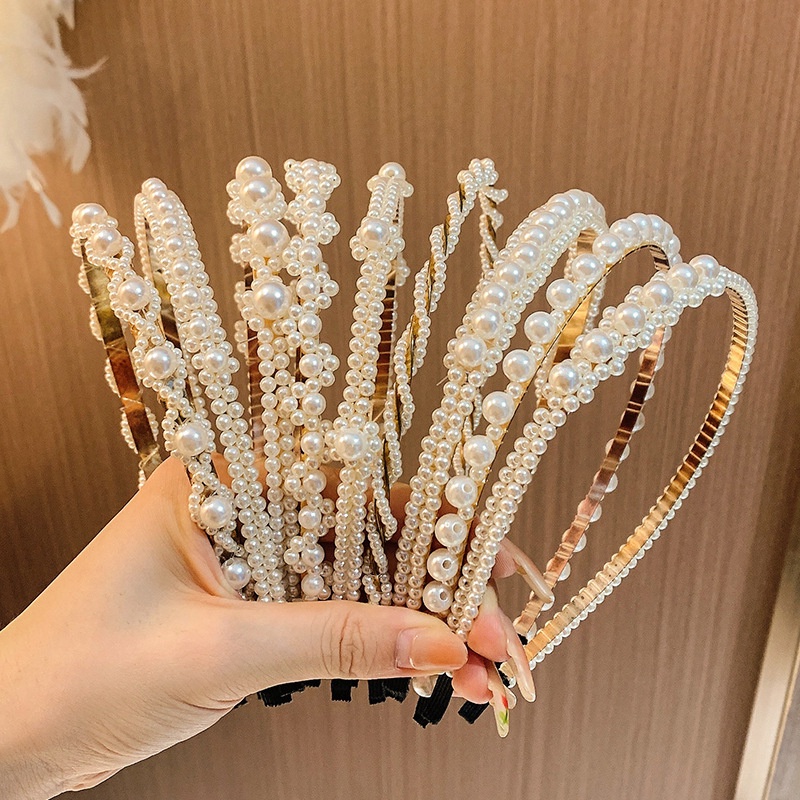 Bando Mutiara Bando Wanita Temperamen Retro Sederhana Bando Hiasan Kepala