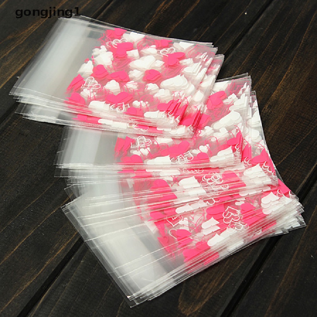 Ggg 100pcs Pic Hati Manis. Paket Permen Kue Kering DIY Perekat Diri Souvenir Gift Valve Bags ID