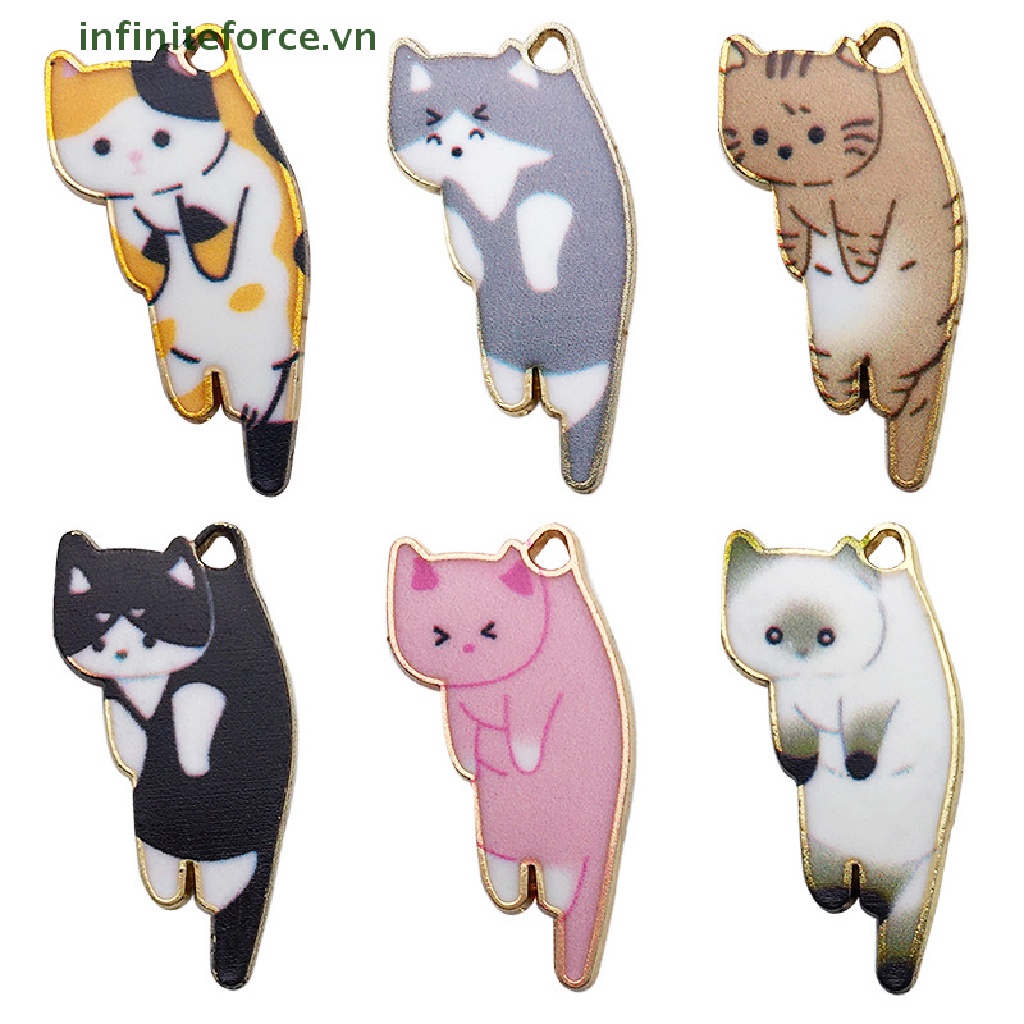 [INVN] 10pcs/lot Kartun Hewan Kucing Logam Ch Enamel Kucing Ch Liontin DIY Membuat Perhiasan Kalung Gantungan Kunci Kerajinan Tangan [VN]