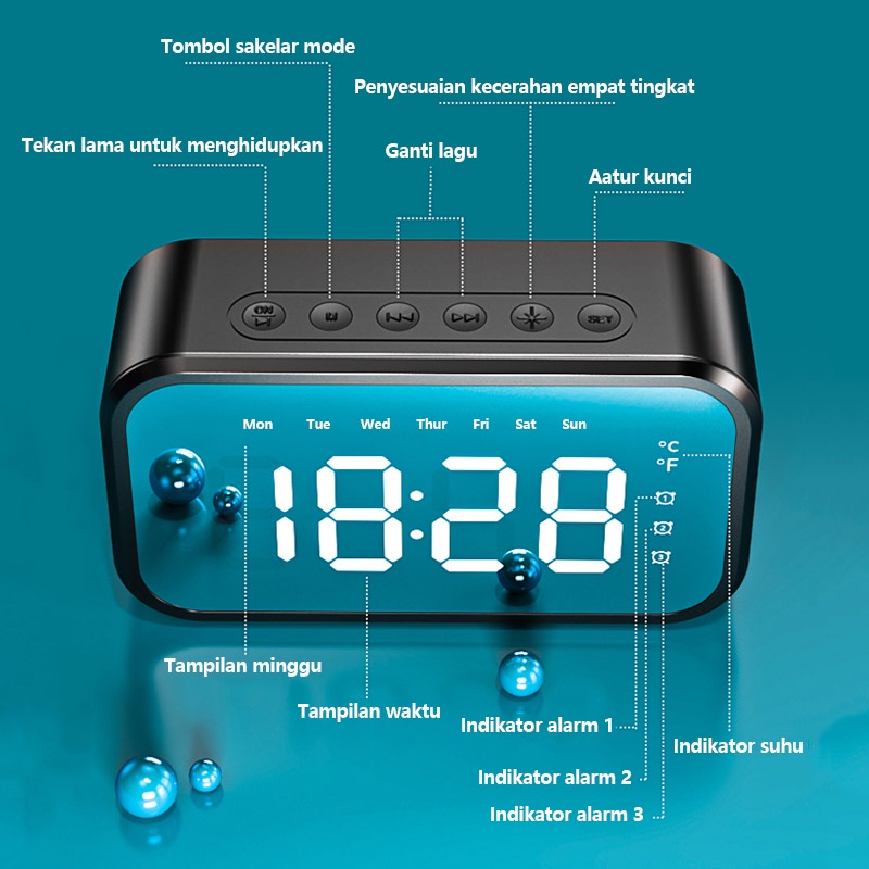 Mini Desktop Wireless Bluetooth Speaker Cermin Smart Touch Jam Alarm Subwoofer Kolom Panggilan Handsfree/Kartu TF/FM