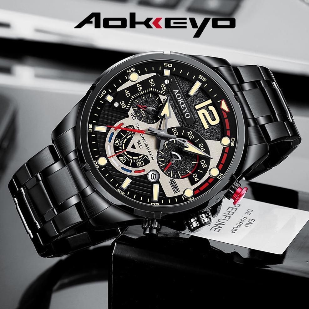 AOKEYO G107 JAM TANGAN PRIA ORIGINAL MODIS ANALOG LUXURY STAINLESS STEEL TAHAN AIR JAM TANGAN COWOK 