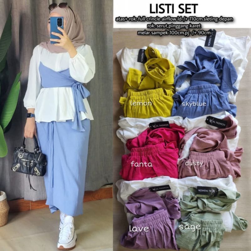 Baju Wanita Setelan Kekinian Listy Set Matt Crinkle AirFlow Setelan Jumbo One Set Rok Wanita Korean Style