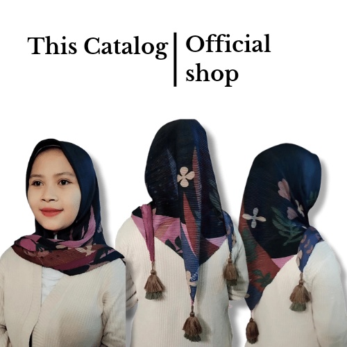 THISCATALOG Hijab Plisket Pompom Segi Empat motif kombinasi Hijab Plisket Murah