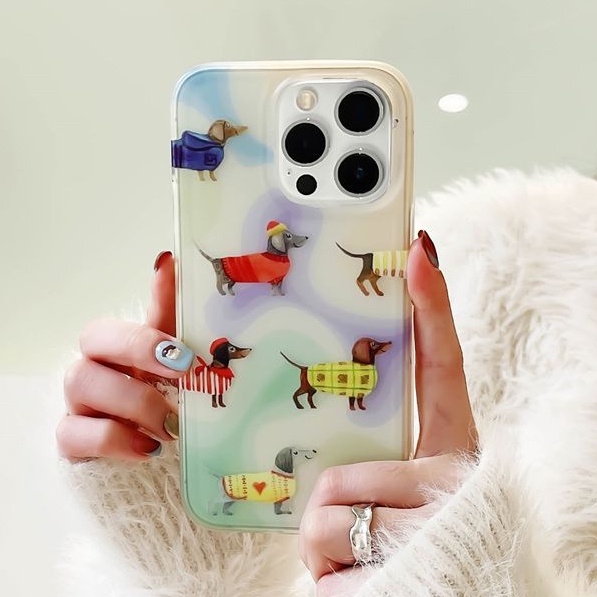 IPHONE Casing Ponsel Lembut Anjing Lucu Kompatibel Untuk Iphone11 14 13 12 Pro XS Max X XR Casing Transparan Shockproof7 8 6 6S Plus Cover TPU