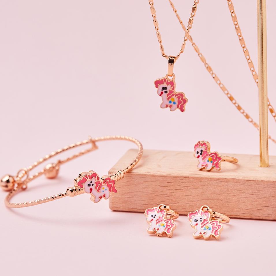 BNG.10De22ᴬ ◦ Y217 Set Perhiasan Anak Lapis EmasUnicorn Set Gelang Anak Titanium Kalung Anak Satu Se