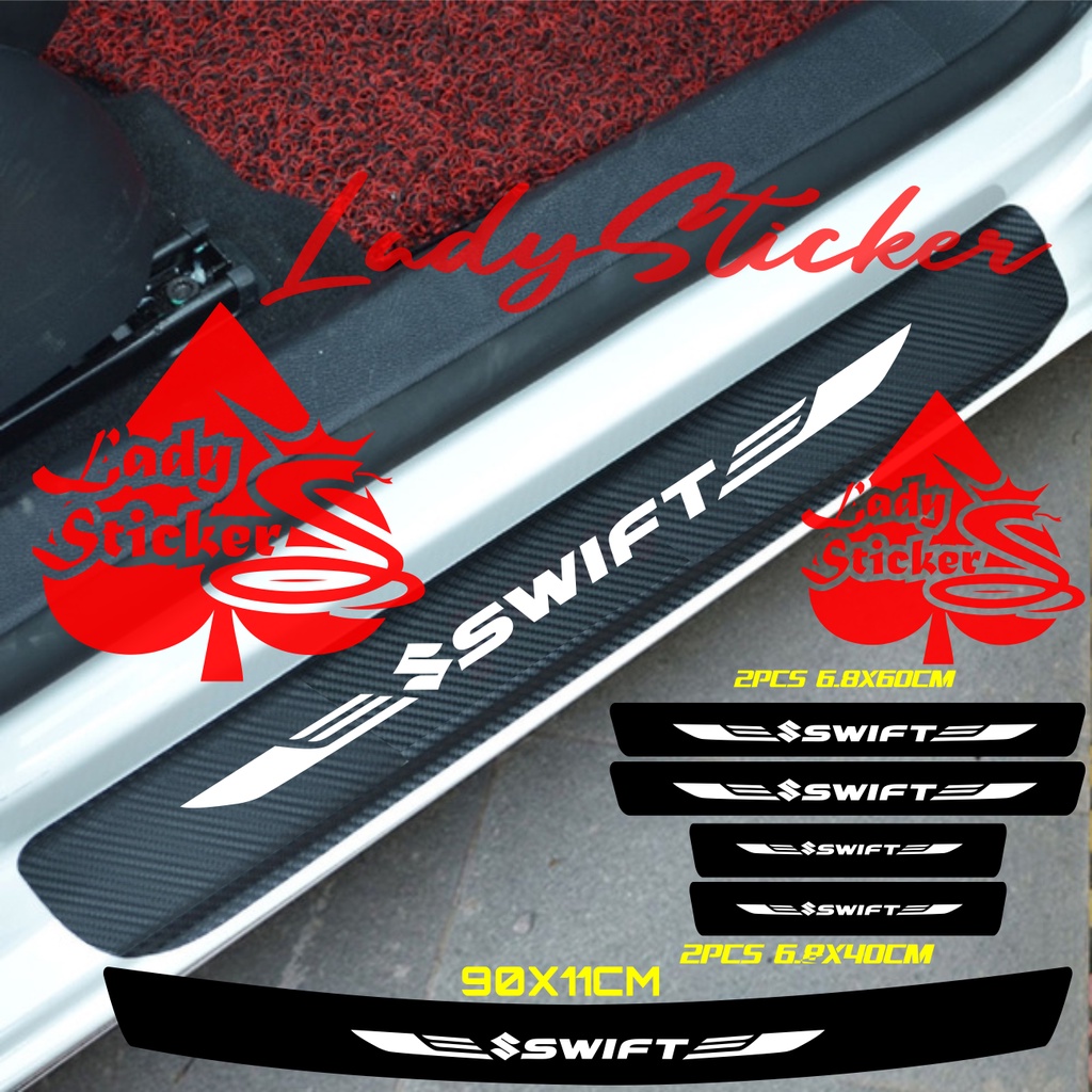 5pcs sticker sill plate carbon 3d mobil swift sport sticker karbon 3d pelindung pijakan bumper bagas