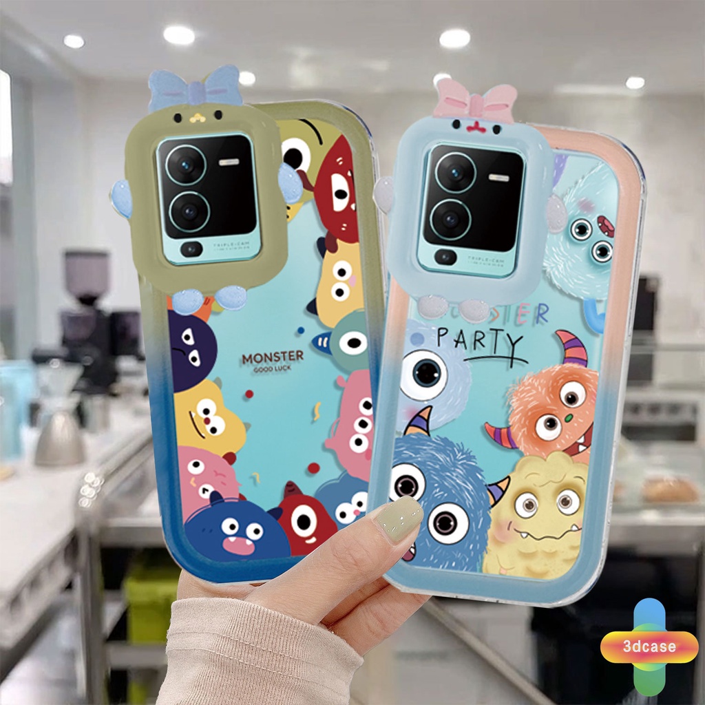 Case Kartun Lucu VIVO Y12S Y12 Y20 Y15S V23E Y16 V21 Y21A Y21T Y30 Y35 Y21S Y20S Y12i Y33T Y01 Y22S Y30i Y93 Y95 Y15 Y17 T1 Y55 Y75 Y50 Y53S Y51 2020 Y51A Y10 Y33S Y1S Y11 Y31 Y20i Y91i Y51S Y20G Y02S Y21G 3D Busur Monster Kecil Lensa Soft Case