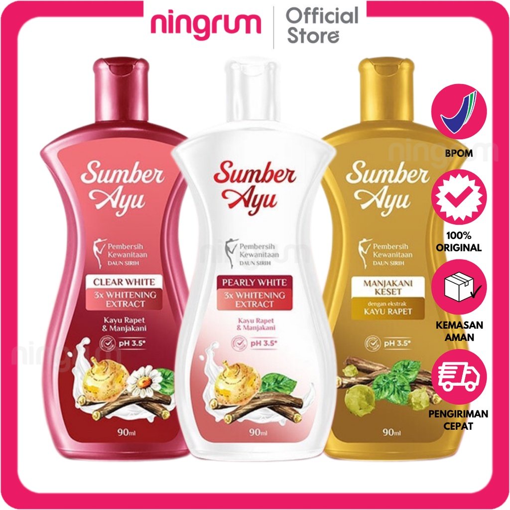 Ningrum - Sumber Ayu Kayu Rapet Whitening 50ml / 90ml / 200ml | Clear White | Pearly White Triple Whitening Extracts | Manjakani Keset Kayu Rapet Pembersih Kewanitaan Daun Sirih Original BPOM - 7406