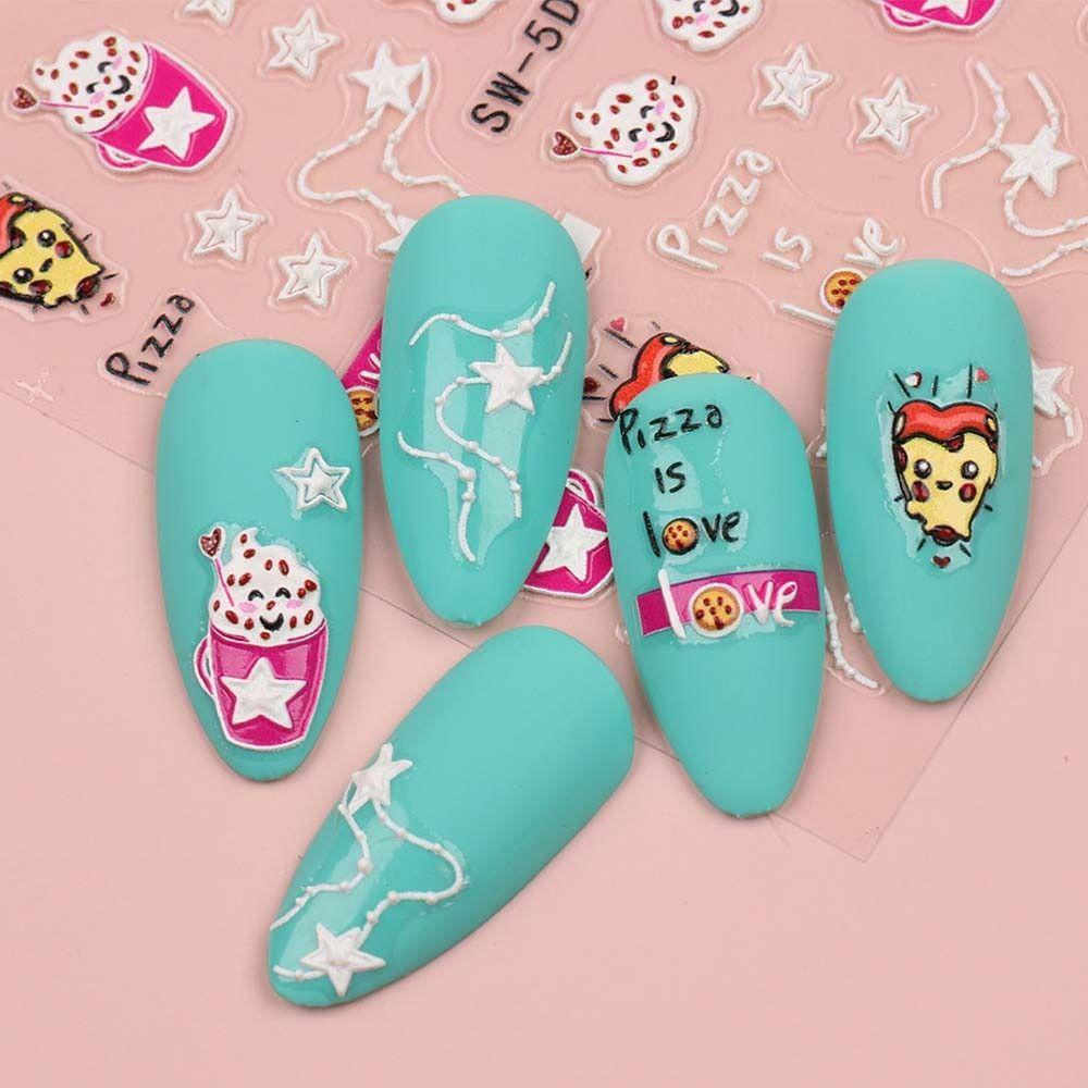 AUGUSTINA Agustina Kartun Stiker Kuku 5D Relief Lucu Valentine Day Nail Art Kelinci Manicure Aksesoris Panda Nail Art Dekorasi