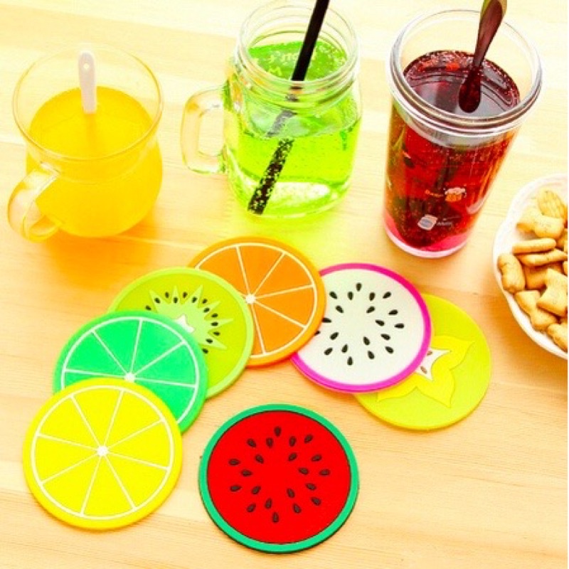 Tatakan Gelas Silikon Bentuk Buah Anti Panas Motif Lucu Alas Cangkir Silicone Anti Slip