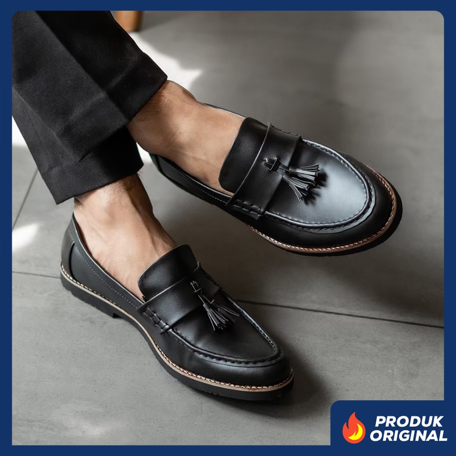 HAGEN BLACK ORIGINAL x JACK Sepatu Loafers Hitam Pria Slip On Formal Casual Kerja Kantor Slop Resmi Kantoran Pesta Wedding Kondangan Nikah Selop Jalan Santai Hangout Kuliah Modern Penny Loafer Semi Kulit Premium Footwear Keren Terbaru Kekinian Branded