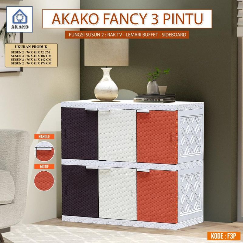 AKAKO - Lemari Pakaian Plastik Akako Fancy Jumbo 3 Pintu Premium Rotan Susun 2, 3, 4 dan 5